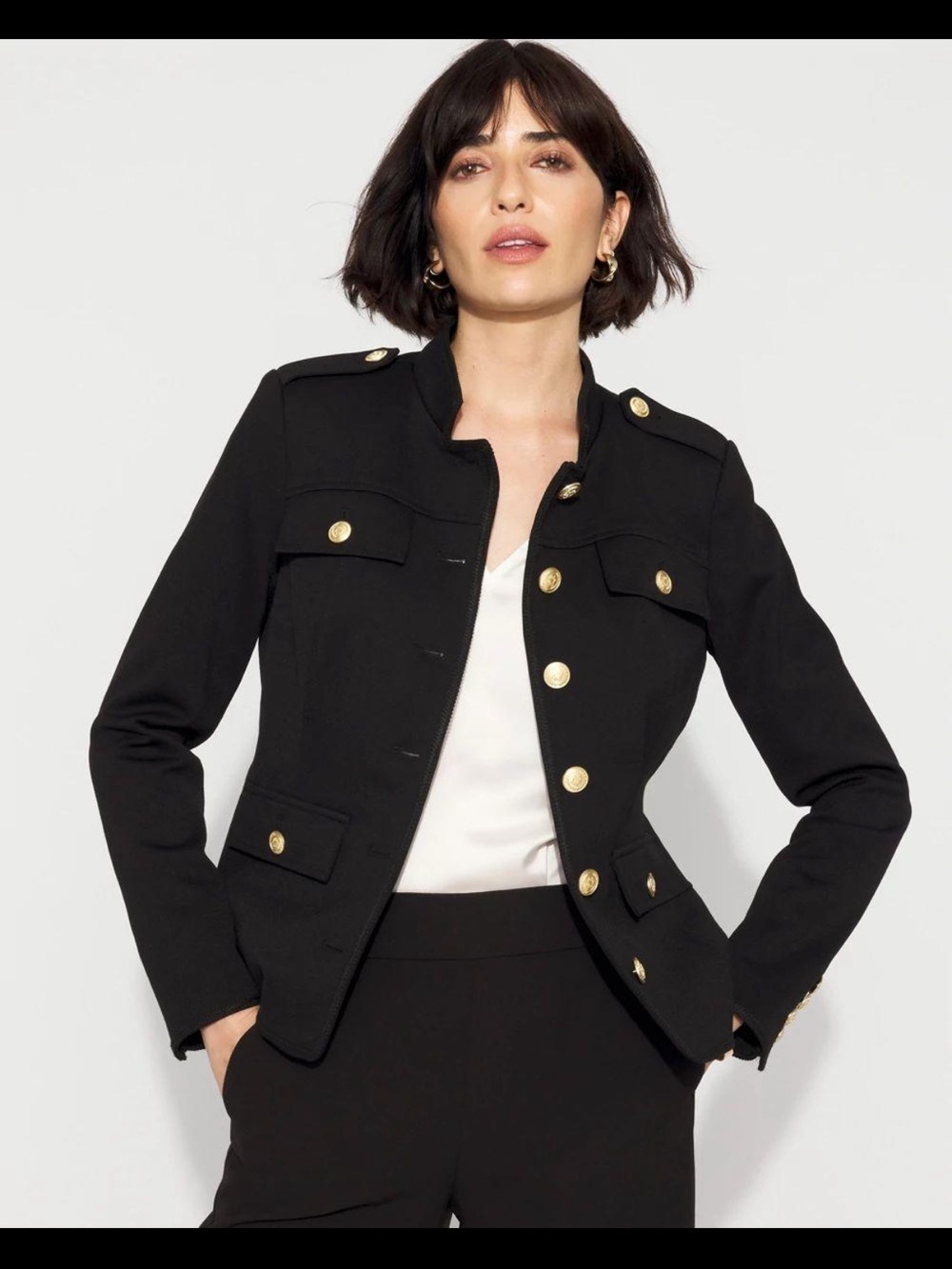 Ann Taylor Black Military Blazer with Gold Buttons